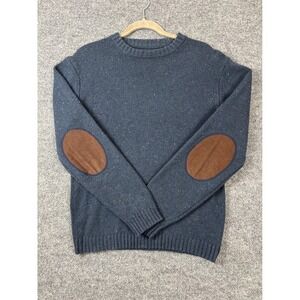 LINE OF TRADE Sweater Mens Medium Blue Crewneck Elbow Patches‎ Wool Blend